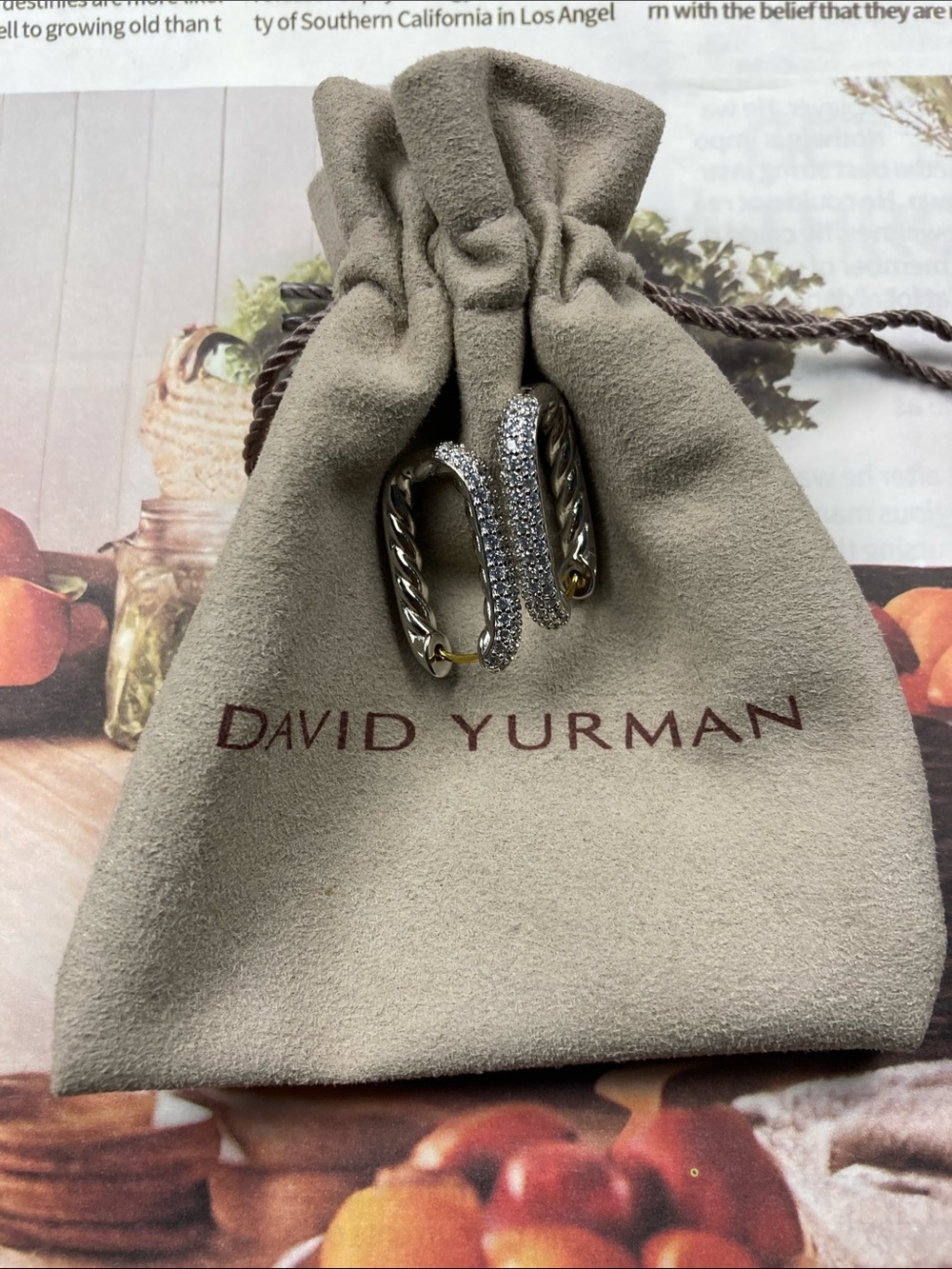 David Yurman Two-Tone Pavé Cable Hoop Earrings — Silver and Gold